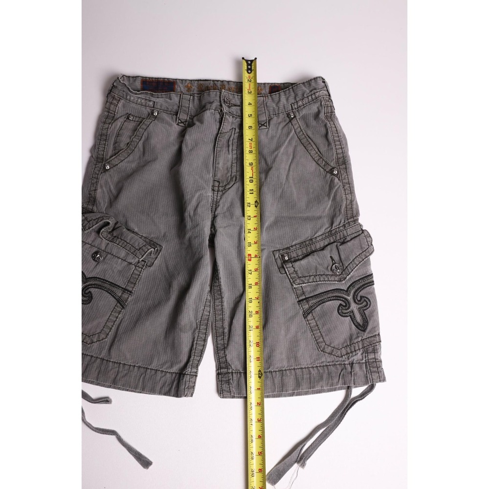 Rock Revival Mens Grey Pinstripe Cargo Shorts Size 34 Fleur De Lis Y2K Utility - Picture 7 of 8